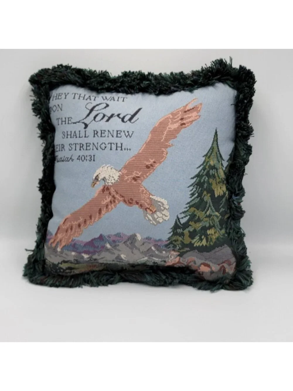Vtg Decorative Bible Verse Throw Pillow With Eagle & Isaiah 40:31